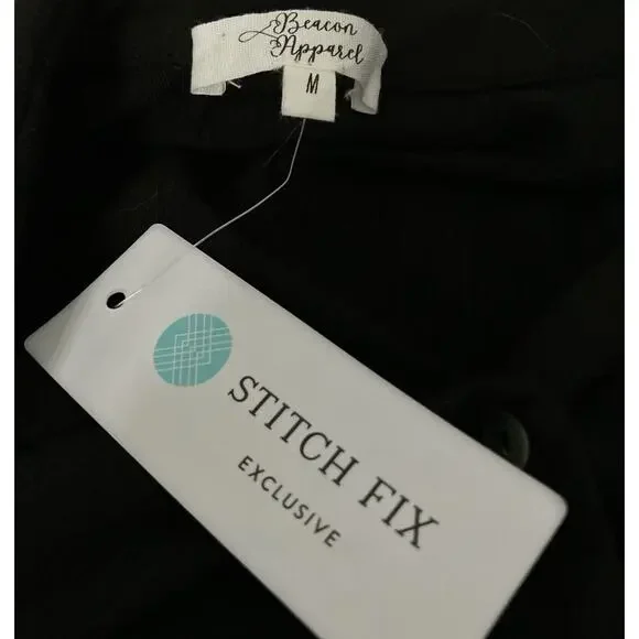 Beacon Apparel Stitch Fix Women's Black Button Up Top 3/4 Sleeve Ribbed NWT Sz M - Picture 6 of 8